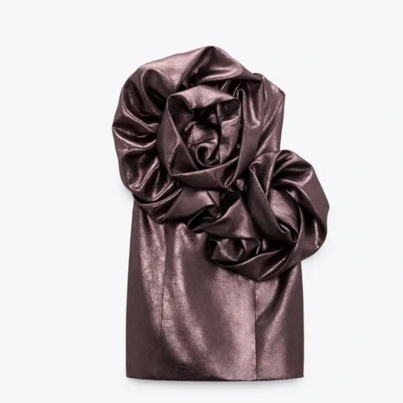 NWT ZARA Voluminous Flower Strapless Mini Metallic Dress Crossover Strap - Picture 11 of 13